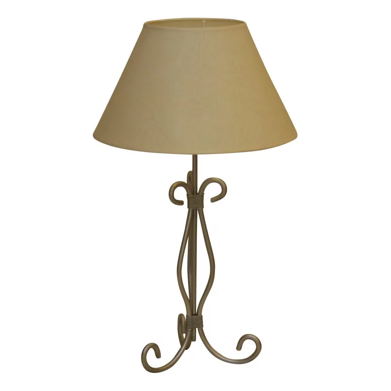 lamp with 3 branches in wrought iron patinated aluminum with lampshade … - Moinat - Table lamps