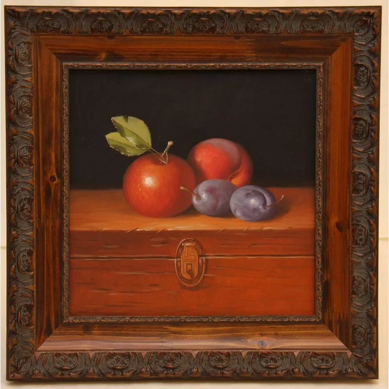 桌静物与水果与木框。 - Moinat - 画 - 静物
