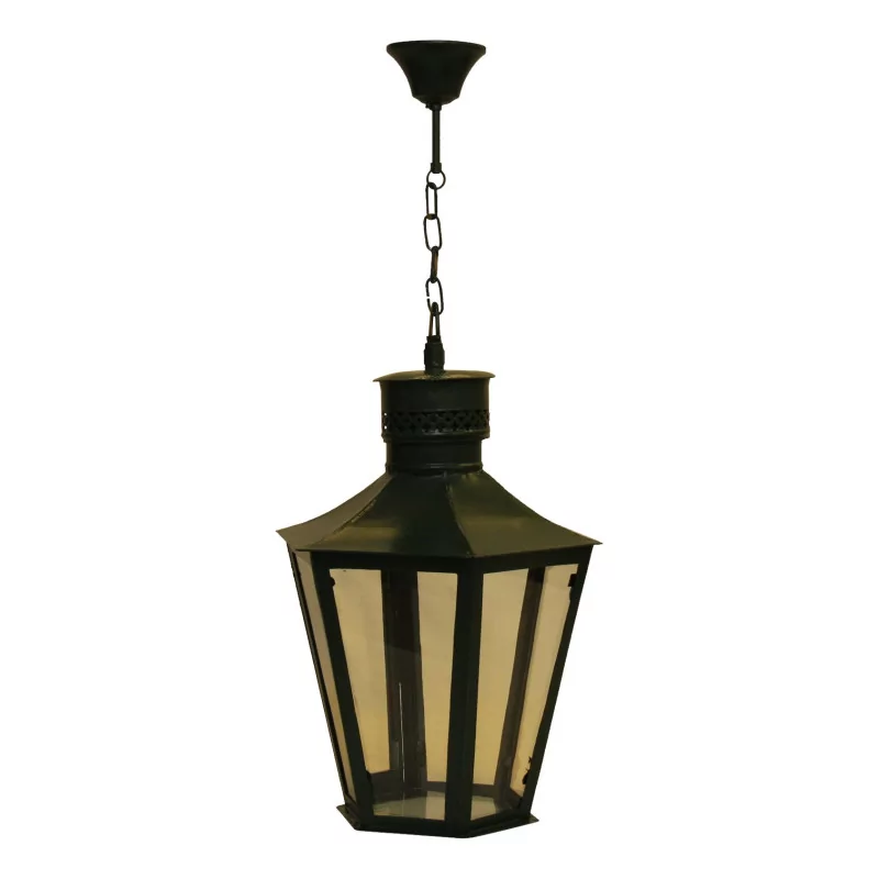 6-sided lantern in green sheet metal, fully restored, bottom - Moinat - Chandeliers, Ceiling lamps