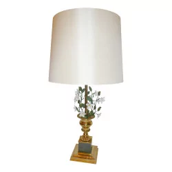 Lampe aus Bronze und weißen Blumen aus lackiertem Blech, mit
