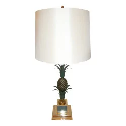 Lampe en bronze “ananas” et feuilles en tôle peinte avec …