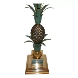 Lampe en bronze “ananas” et feuilles en tôle peinte avec …