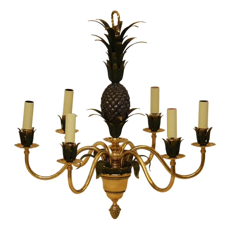 6-light chandelier in gilded bronze and “pineapple” decor. - Moinat - Chandeliers, Ceiling lamps