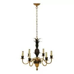 6-light chandelier in gilded bronze and “pineapple” decor.