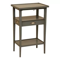 Directoire bedside table in gray painted wood, with 1 drawer and 1