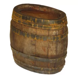 Oval wooden and metal liquor barrel. Period late 19th, …