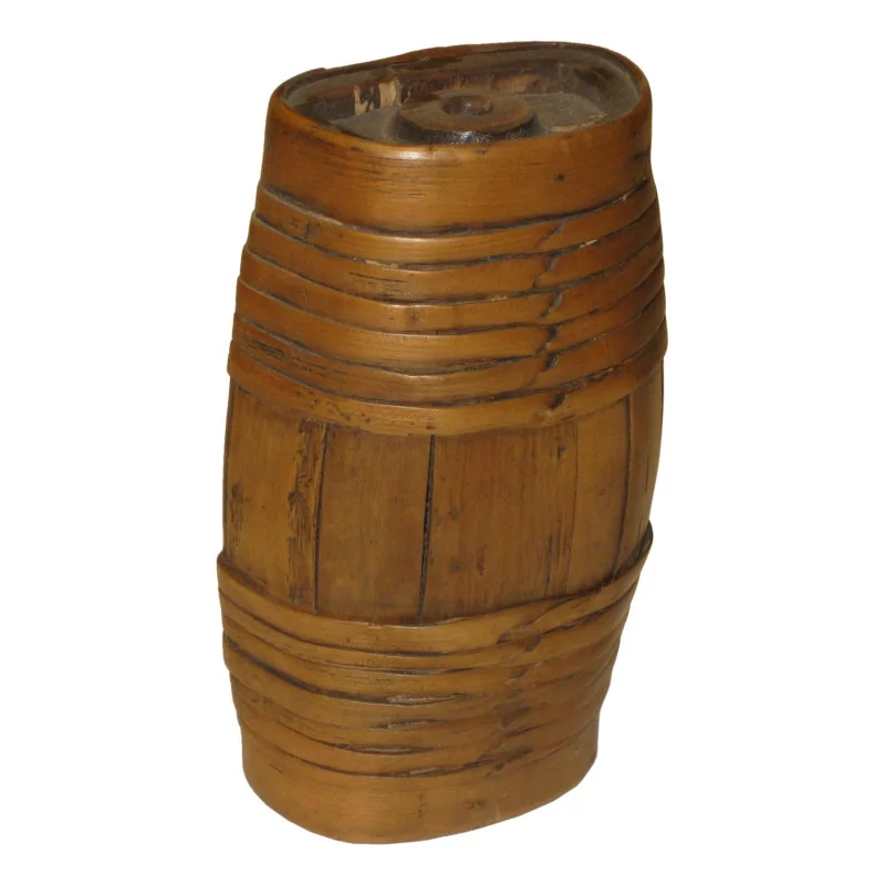 Small oval liqueur barrel in light wood and rushes, one side … - Moinat - Decorating accessories