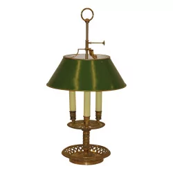 Lampe bouillotte à 3 lumières en bronze doré avec abat-jour …