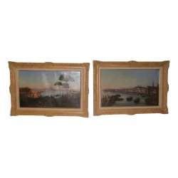 Pair of oil paintings on canvas with Neapolitan views. …