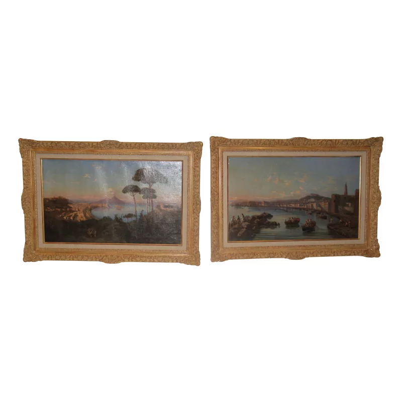 Paar Ölgemälde auf Leinwand mit neapolitanischen Ansichten. … - Moinat - Gemälden - Landschaften