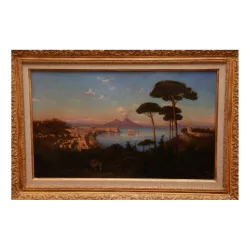 Pair of oil paintings on canvas with Neapolitan views. …