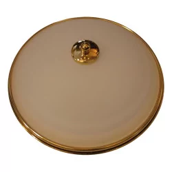 Brass ceiling lamp with frosted glass.