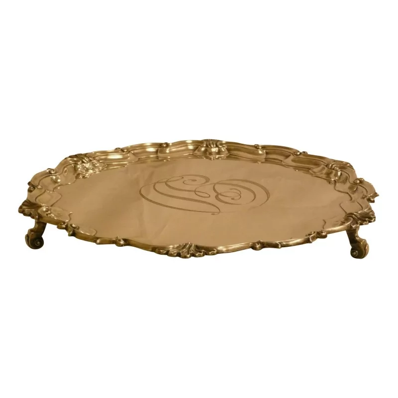 Plateau en argent 925 (1854 gr) sur 3 pieds par - Moinat - Argenterie