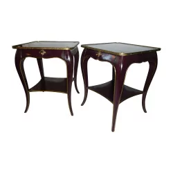 Pair of Louis XV style bedside tables in PLUM lacquered beech / Gold and …