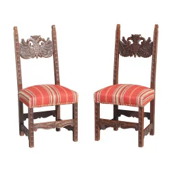 Pair of Louis XIII style chairs, seat upholstered in velvet …