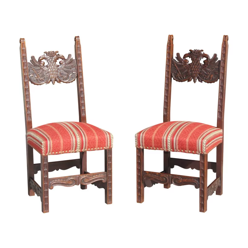 Pair of Louis XIII style chairs, seat upholstered in velvet … - Moinat - Chairs
