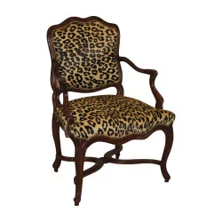 路易十五扶手椅，胡桃木，棕色铜锈木材，带座椅……