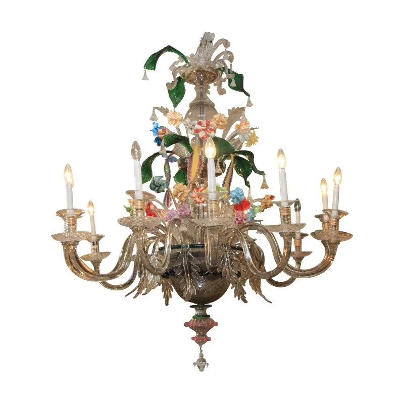 盏白色和彩色穆拉诺玻璃威尼斯吊灯， - Moinat - 吊灯, 吸顶灯