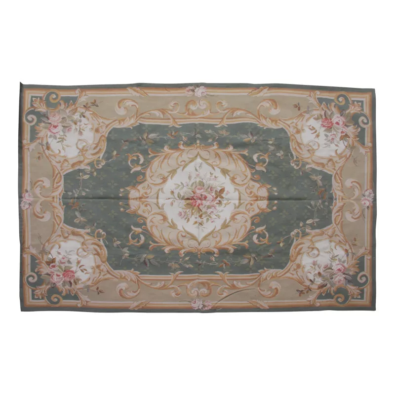 Aubusson rug in wool design 0240-G Colours: green, beige, … - Moinat - Tapis Beaulieu