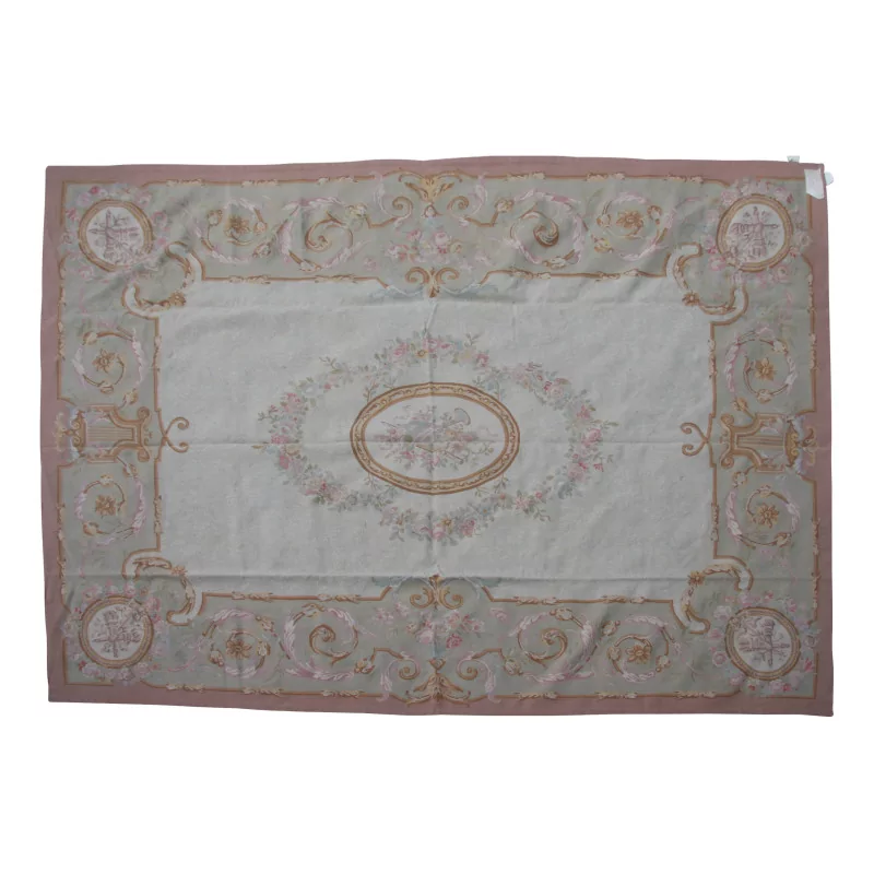 Aubusson rug in wool design 0158. Colours: Pink, green, … - Moinat - Tapis Beaulieu