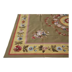Aubusson rug in wool design 0016. Colours: Green, pink, …