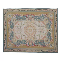 块 Aubusson 羊毛设计地毯 0244 - I。颜色：粉色、蓝色、……