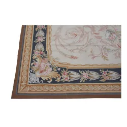 块 Aubusson 羊毛设计地毯 0325 - B。颜色：蓝色、粉色、……