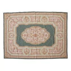 块 Aubusson 羊毛设计地毯 0291 - G。颜色：绿色、粉色、……