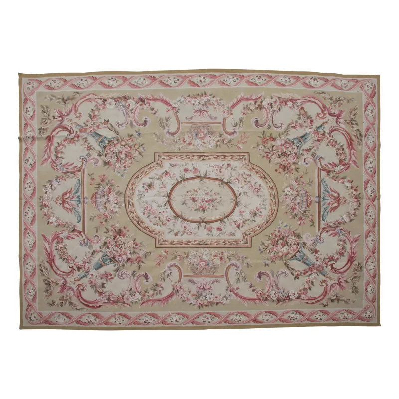 Aubusson rug in wool design 0026. Colours: Beige, pink, … - Moinat - Tapis Beaulieu