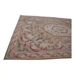 块 Aubusson 羊毛设计 0026 地毯。颜色：米色、粉色、……