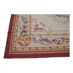 Aubusson rug in wool design 0053. Colours: red, green, …