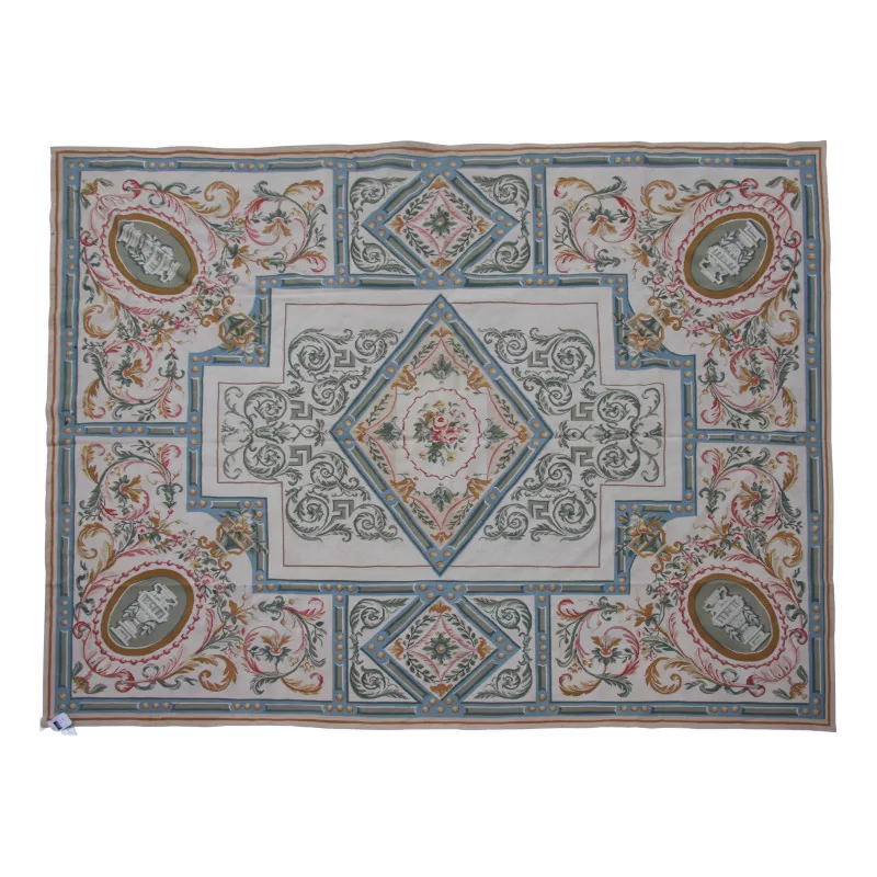Aubusson rug in wool design 0179. Colours: beige, blue, … - Moinat - Tapis Beaulieu
