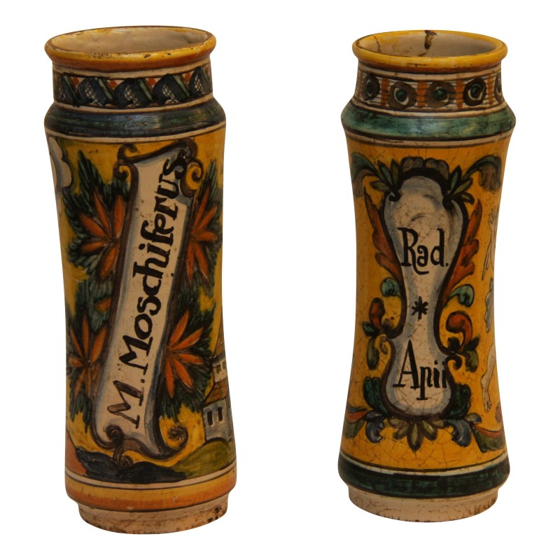 Pair of “Albarello” pharmacy jars painted yellow background … - Moinat - Boxes, Urns, Vases Pair of “Albarello” pharmacy jars painted yellow background … - Moinat - Boxes, Urns, Vases