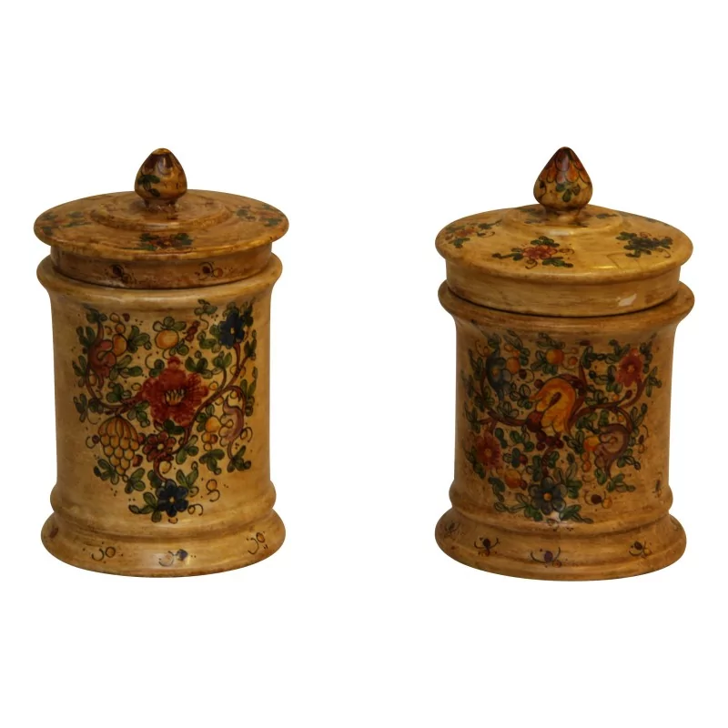 Pair of pharmacy pots in beige ceramic with floral decor, … - Moinat - Chinaware, Porcelain