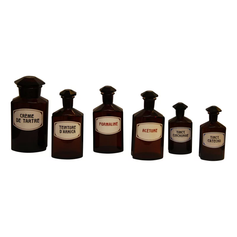 Series of 6 burnished glass pharmacy bottles with stopper, … - Moinat - Pharmacie