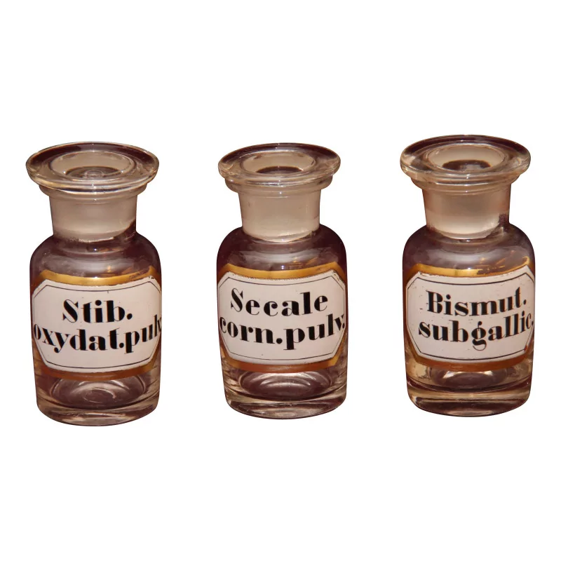 Série de 3 flacons de pharmacie en verre avec inscription sur - Moinat - Carafes