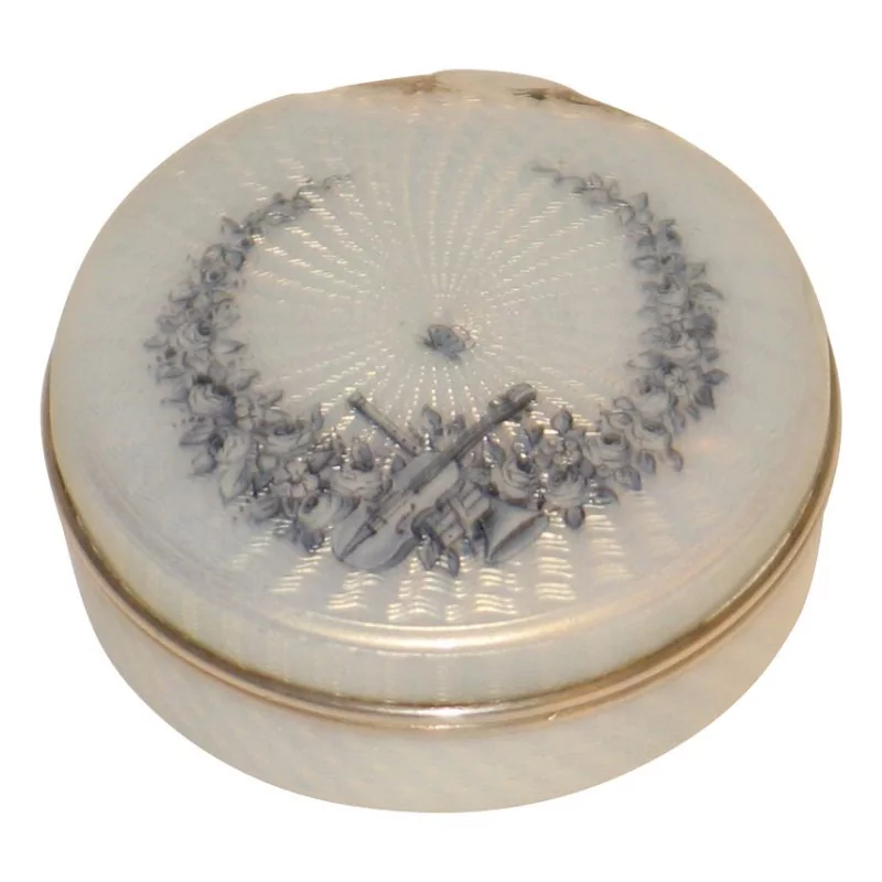 round box in 900 silver, enamelled guilloché col. blue grey, … - Moinat - Boxes, Urns, Vases