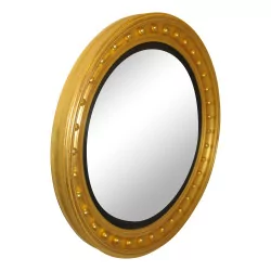 Miroir Sorcière Regency rond convexe doré.