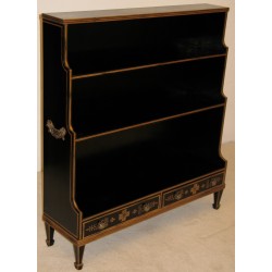 Cascading bookcase in black painted wood and golden threads.