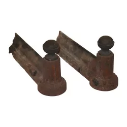 Pair of cast iron andirons. Period: 19th century.