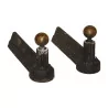 Pair of cast iron andirons and brass ball. Period: 19th … - Moinat - Firedogs, Andirons
