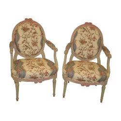 Pair of Louis XVI armchairs in walnut, signed J. Chenaux, …