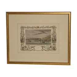 Старинная цветная гравюра Женевского озера «Кюлли», под стеклом с …