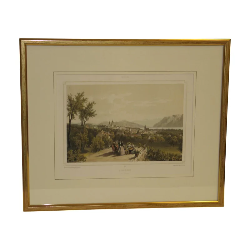 old engraving under glass “Lausanne”, with wooden frame … - Moinat - VE2022/1