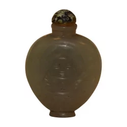 Nephrit-Schnupftabakflasche mit Stöpsel, gravierte Verzierungen …
