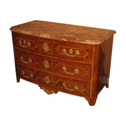 Commode Louis XIV marquetée avec bronze plus tardif. Epoque :