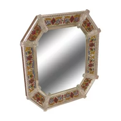 Venetian mirror in Murano glass with painted decoration.