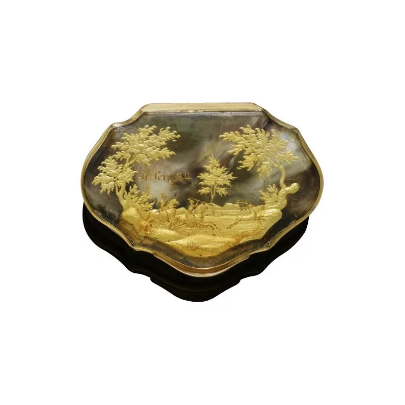 Box in agate and yellow gold “Women hunting … - Moinat - Office accessories, Inkwells