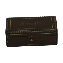Rosewood pin box inlaid with brass and ivory, …