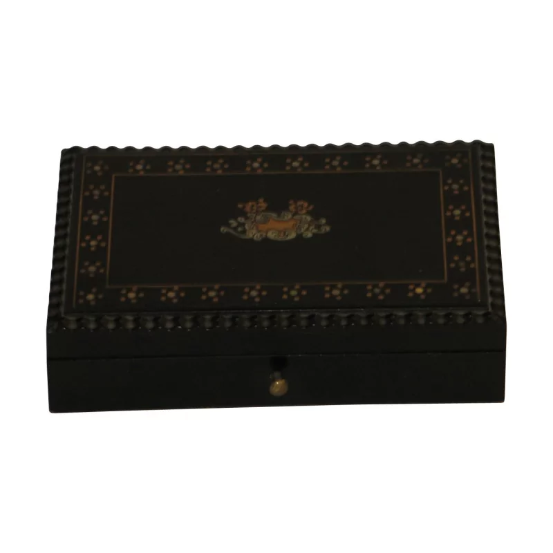 Stickset-Box aus schwarz lackiertem Holz mit feinem … - Moinat - Schachtel, Urnen, Vasen